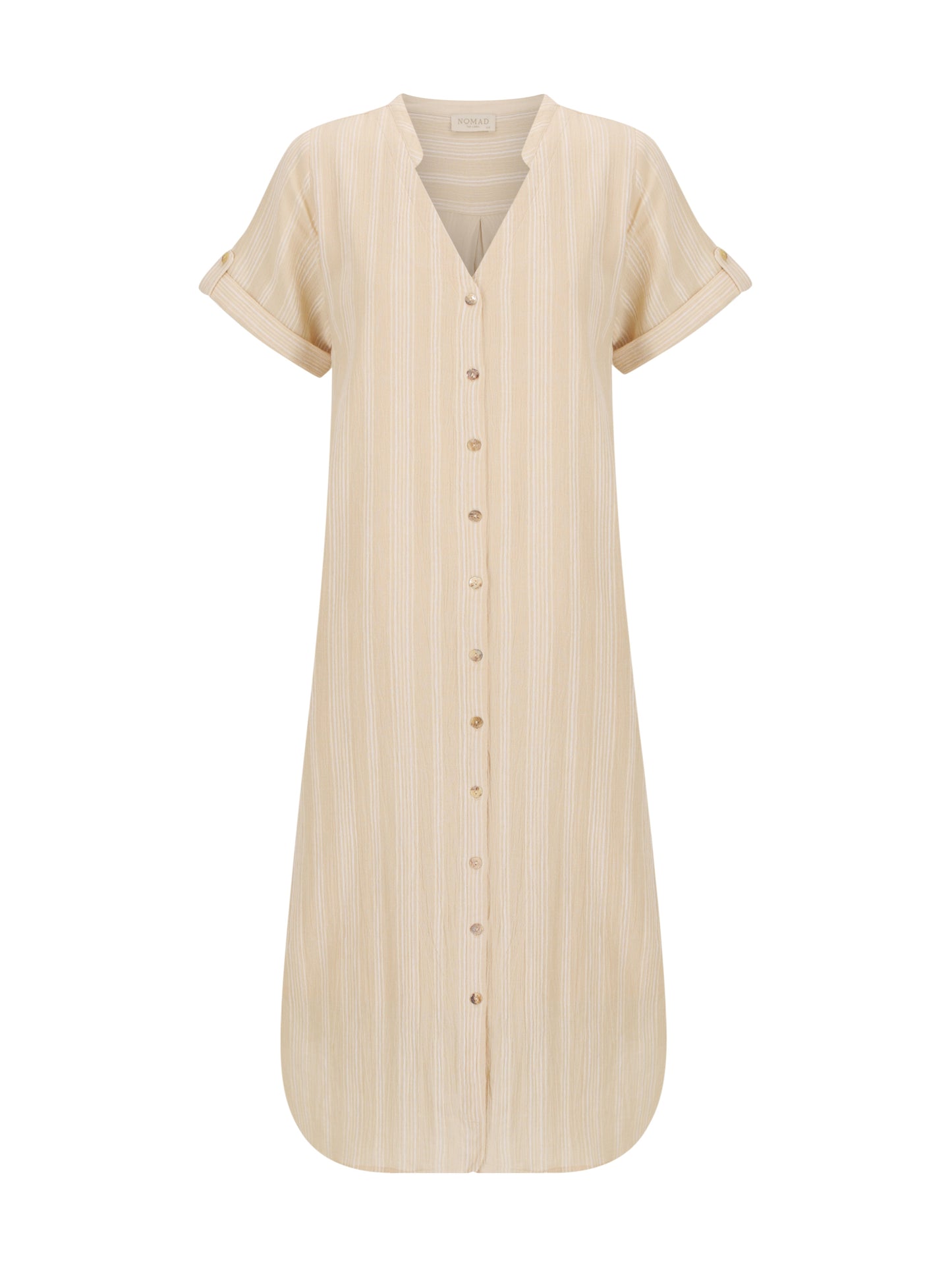 Women's Cotton Midi Dress - Breathable A-Line Summer Dress with Sand Stripe Design and Side Pockets 5