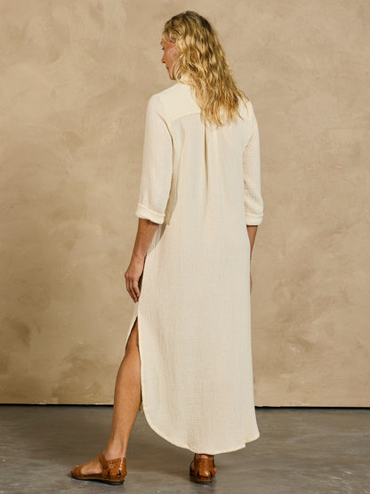 White Linen Blend Shirt Dress for Women with Curved Hem, Pockets, and Long Sleeves – Perfect Summer Dress 6