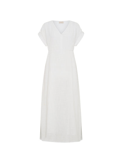 White Maxi Dress for Women with Adjustable Waist Ties, Pockets, and Short Sleeves - Elegant Cotton Long Dress 8
