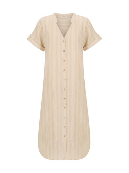 Women's Cotton Midi Dress - Breathable A-Line Summer Dress with Sand Stripe Design and Side Pockets 5
