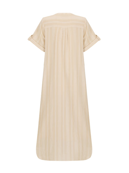 Women's Cotton Midi Dress - Breathable A-Line Summer Dress with Sand Stripe Design and Side Pockets 6